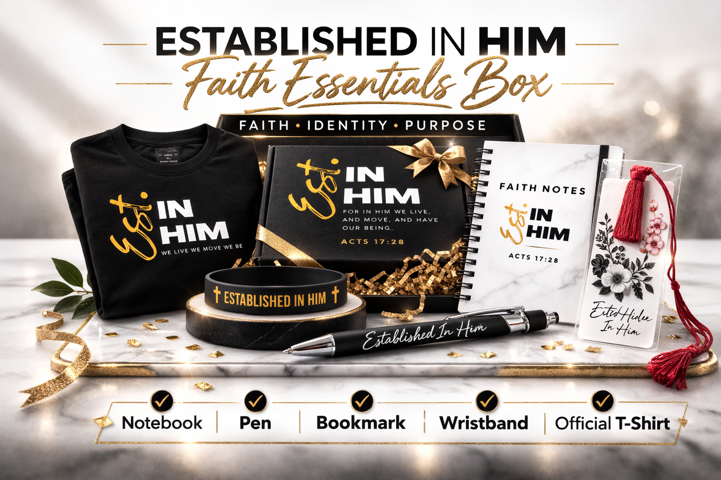 Faith Essentials Box – Established In Him (Includes T-Shirt)